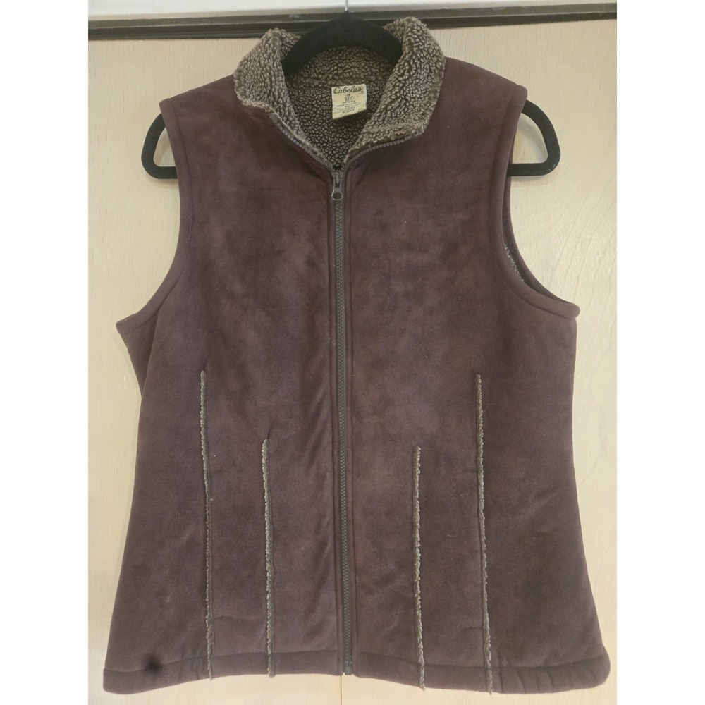 Cabela's‎ Women's Sherpa Lined Faux Suede Vest Brown Full Zip Size M Western...